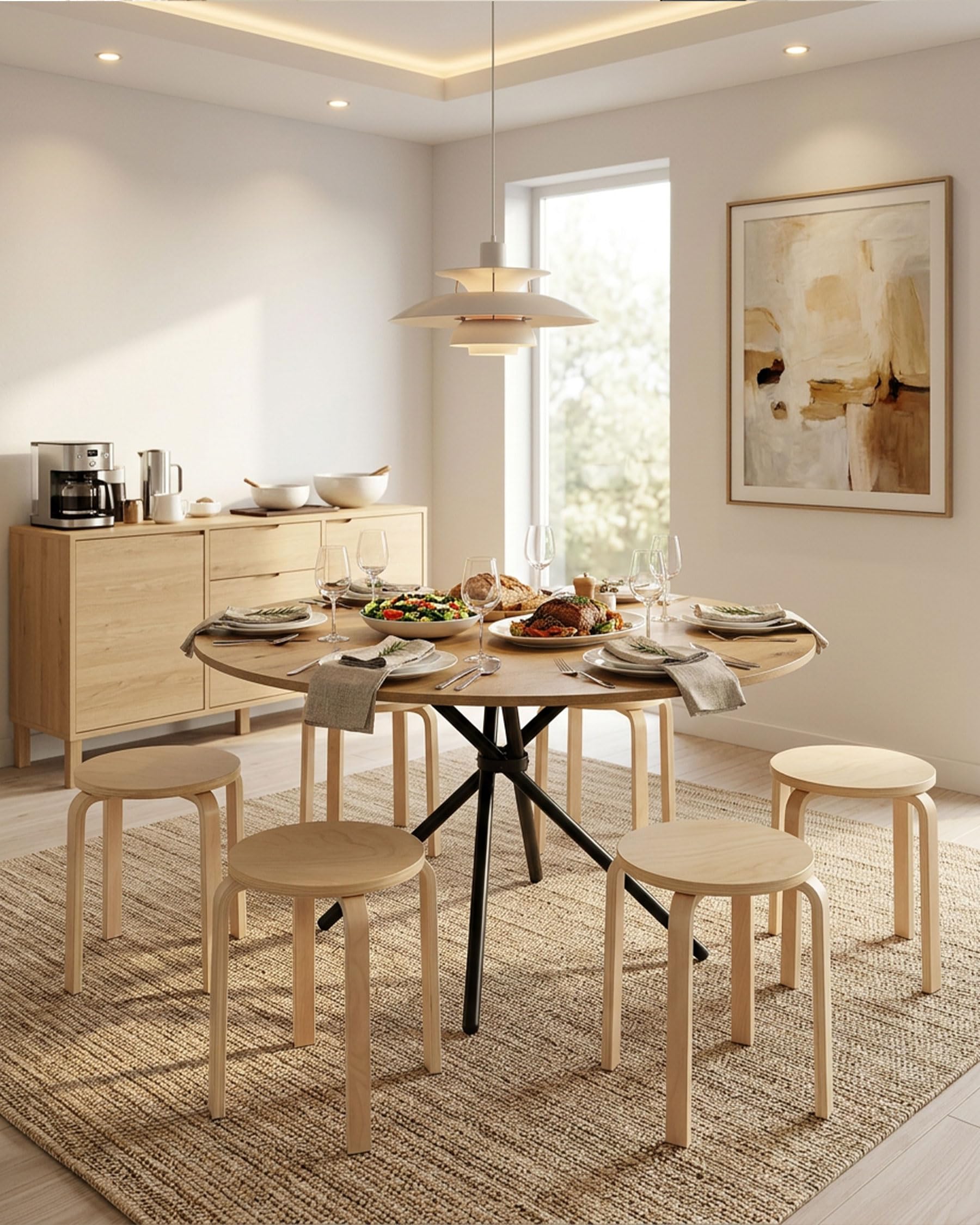 Tabouret Bois Lot de 2 Tabourets Empilables en Bois Tabouret Bas Rond pour Cuisine Salle à Manger Salon Café Maison Bureau Petit Tabouret en Bois Siège d’Appoint Gain de Place