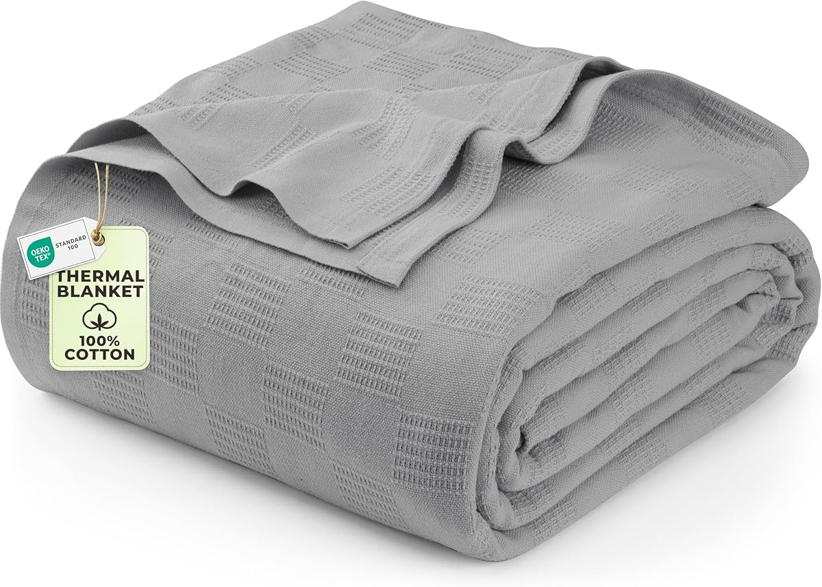 Utopia Bedding Manta térmica 100% algodón, color gris frío, tamaño individual, 90 x 72 pulgadas | Regalo acogedor ligero respirable de la decoración del hogar de la manta del verano de la primavera