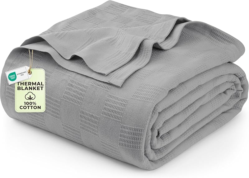 Utopia Bedding Manta térmica 100% algodón, color gris frío, tamaño individual, 90 x 72 pulgadas | Regalo acogedor ligero respirable de la decoración del hogar de la manta del verano de la primavera