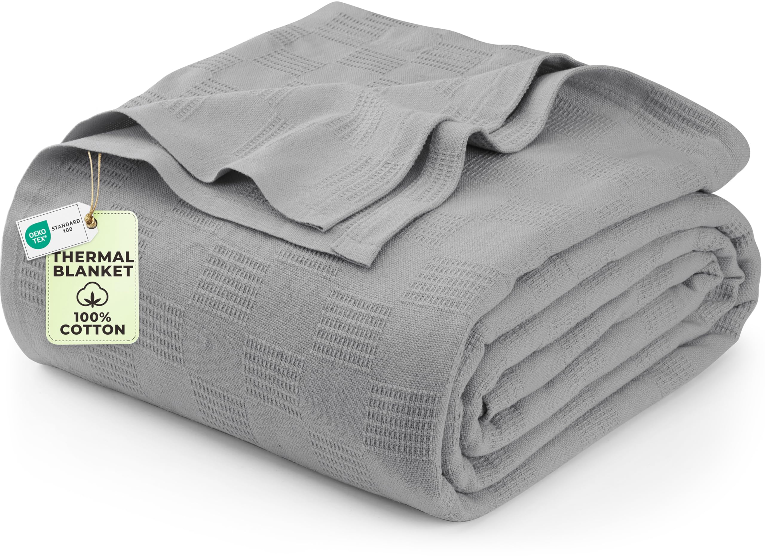 Utopia Bedding Cool Grey 100% Cotton Blanket [Queen Size - 90x90 Inch] 350GSM Lightweight, Soft and Breathable Thermal Blanket for All Seasons