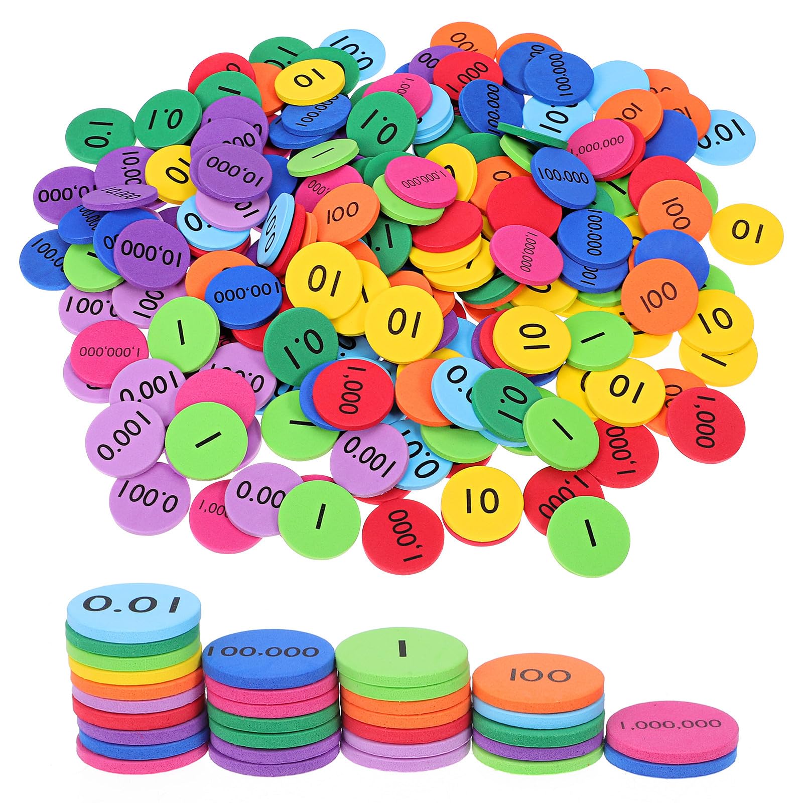 jojofuny 300Pcs Place Value Disks Educational Math Counters for Kids Bright Colour Eva Decimal Discs 2.5cm Diameter Early Learning Maths Manipulatives for Classroom and Home