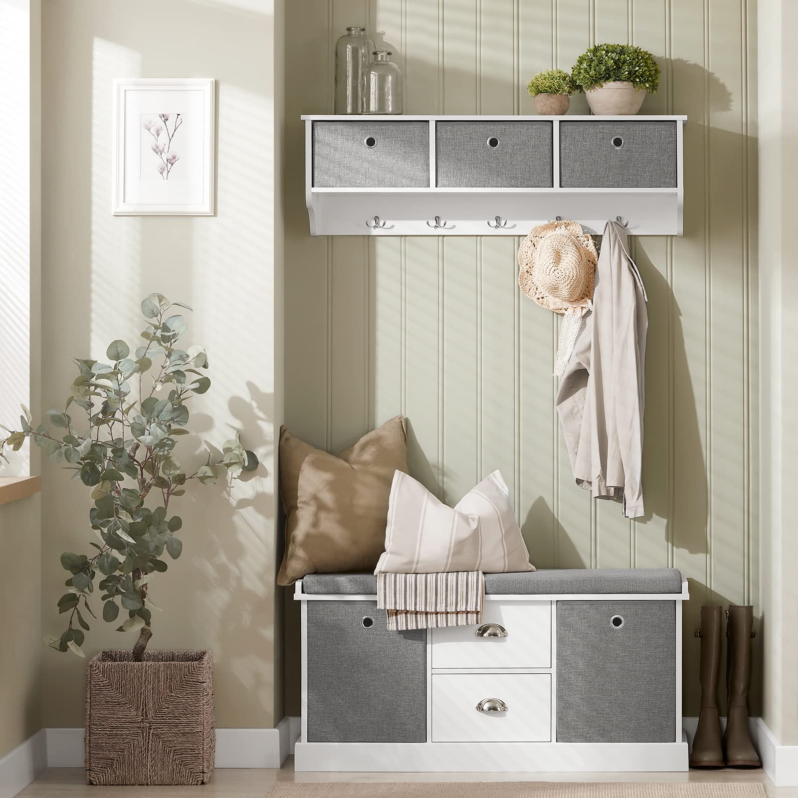 SoBuy Panca scarpiera Cassapanca da Interno Mobile Bagno con 2 cassetti e 2 cesti Bianco L96*P33*A50cm FSR66-HG