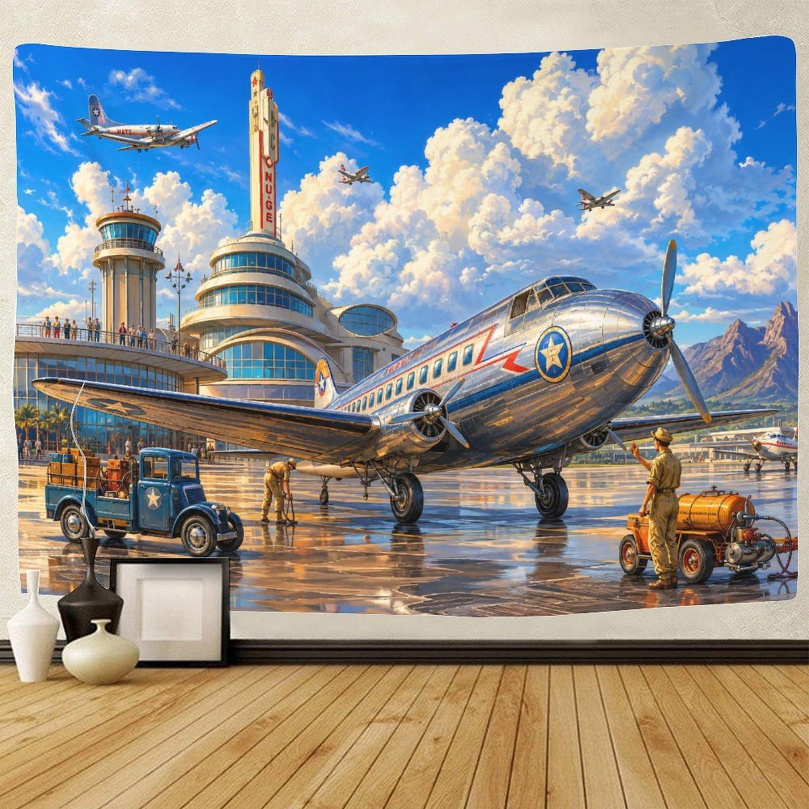 GPMNBCXZK Vintage Fighter Jet Tapestry for Bedroom 3D Print Wall Art Decor Airplane Tapestries Poster Home Decoration Bedroom Living Room 130cmx150cm