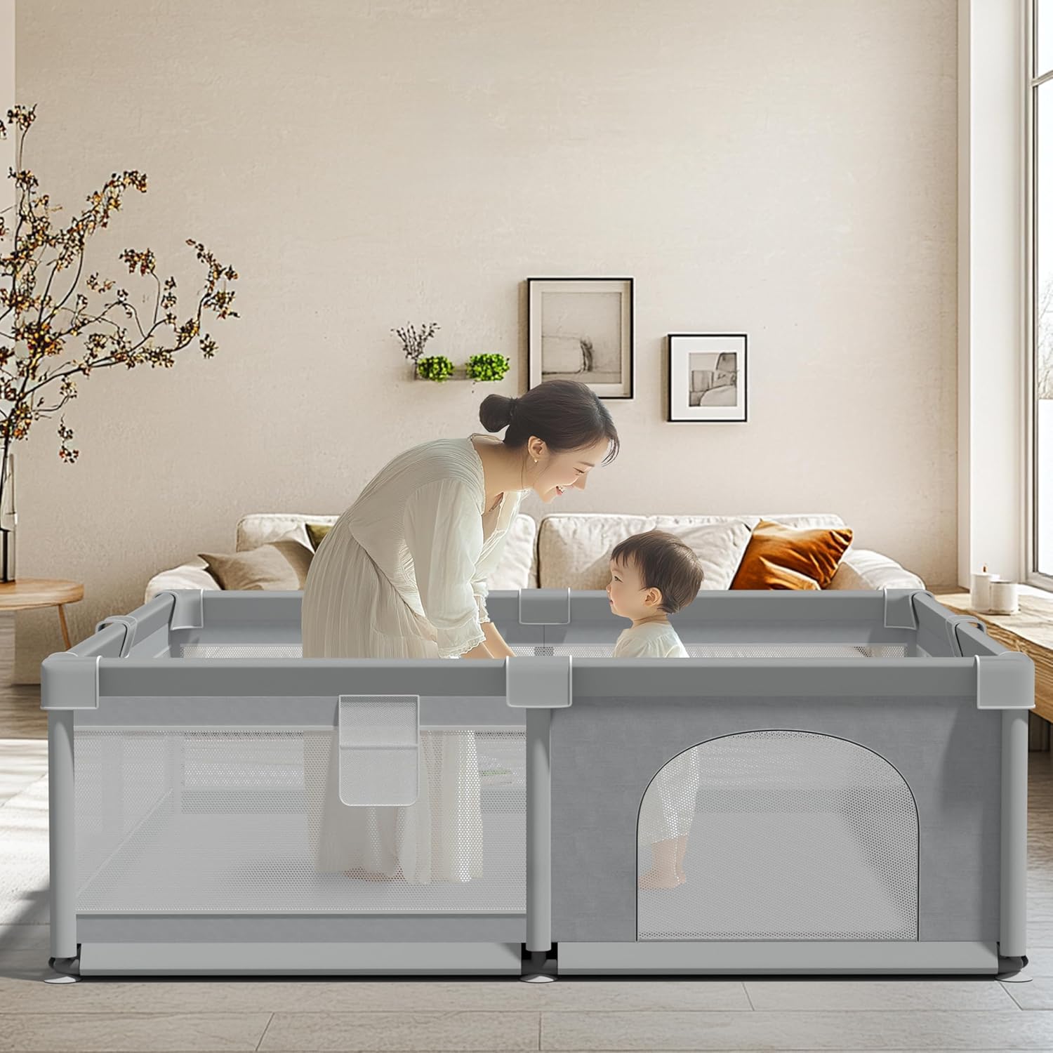 79" x 71" Baby Playpen, Large Play Yard for Babies and Toddlers, Big Play Pen with Gate, Safety Fence Play Area, Play Yard for Baby, Toddler Playpen