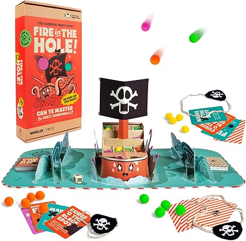 Fire in The Hole - Divertido juego de piratas para niños y familias | Edades de 6 años en adelante, 2 a 4 jugadores | Lanza y alinea bolas de cañón