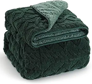 Wemore Weighted Blanket for Adults Twin Size 20 lbs, Dual Sided Soft Fuzzy Jacquard Sherpa Weighted Blankets for Sleeping, Cozy Fluffy Knitted Heavy Blanket for Couch Bed, Dark Green, 60 x 80 inches