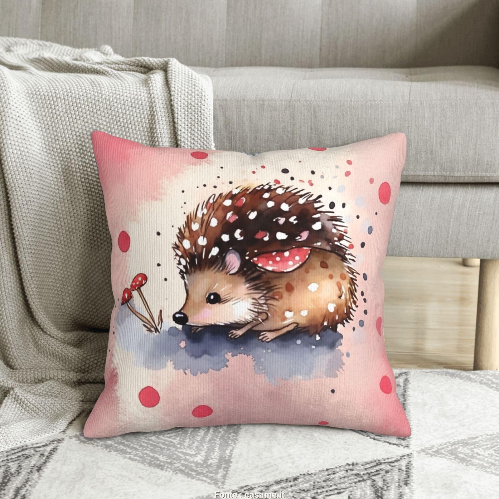 Housse de coussin velours côtelé hérisson mignon 50,8x50,8 cm