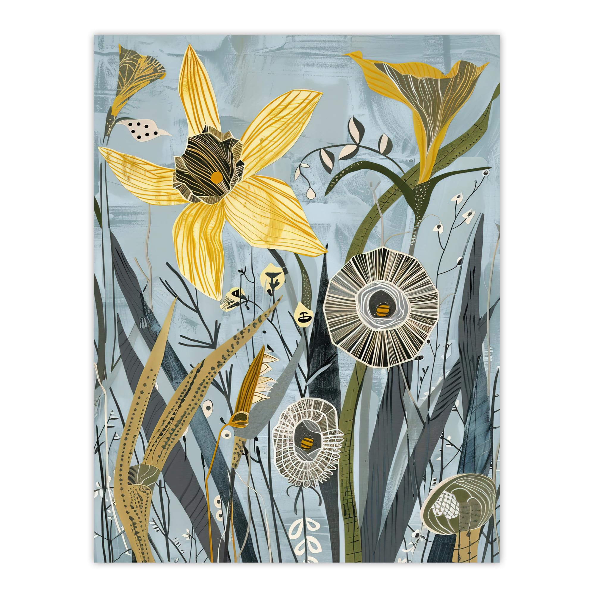 Artery8 Abstract Daffodils Bloom Rustic Artwork Spring Living Room Large Wall Art Poster Print Thick Paper 18X24 Inch