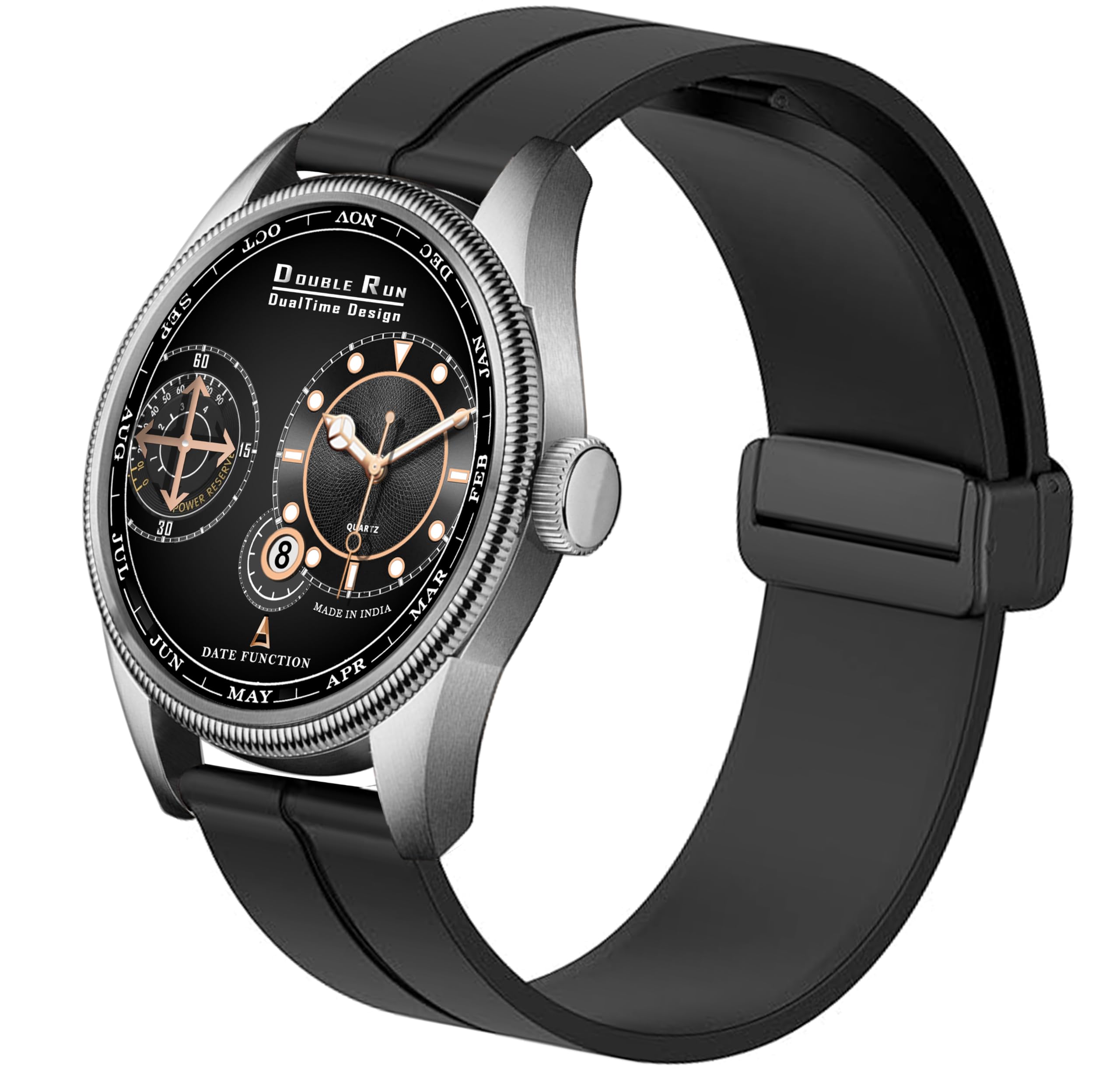 DOUBLERUN S-180-00 Black Silicone Magnetic Watch - Image 1