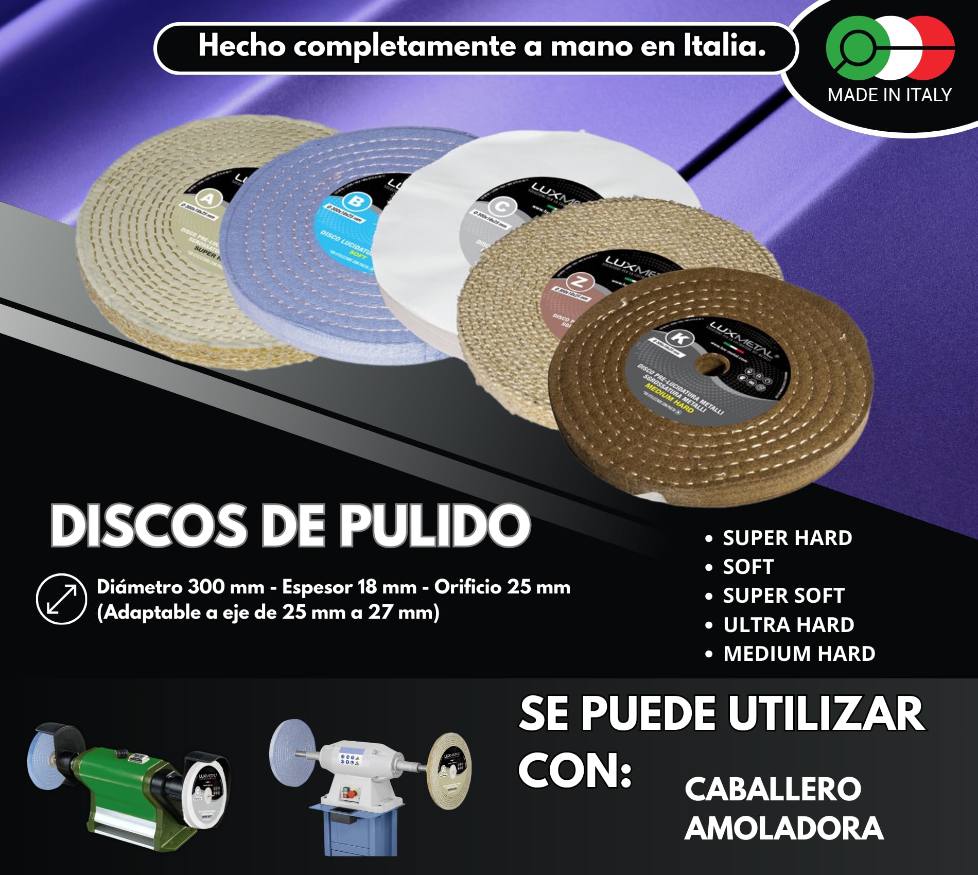 Lux Metal - Kit con 5 discos pulidores de 300 mm y 5 pastas abrasivas pulidoras de 700 gr Para aluminio hierro acero inoxidable bronce mármol Rueda de pulido para metales muela esmeriladora fieltro.