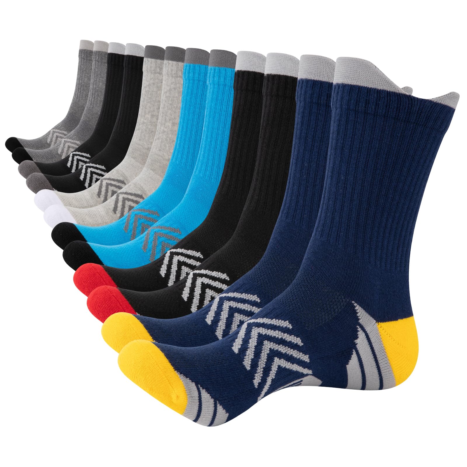 6 Pairs Men's Cotton Crew Socks, Cushioned Moisture Wicking Breathable Long Athletic Running Work Boot Socks