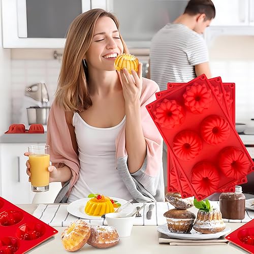 Miniatura 13 de Mini moldes de silicona para tartas, molde para pasteles de tubo acanalado de 6 cavidades, molde de silicona antiadherente para hornear cupcakes