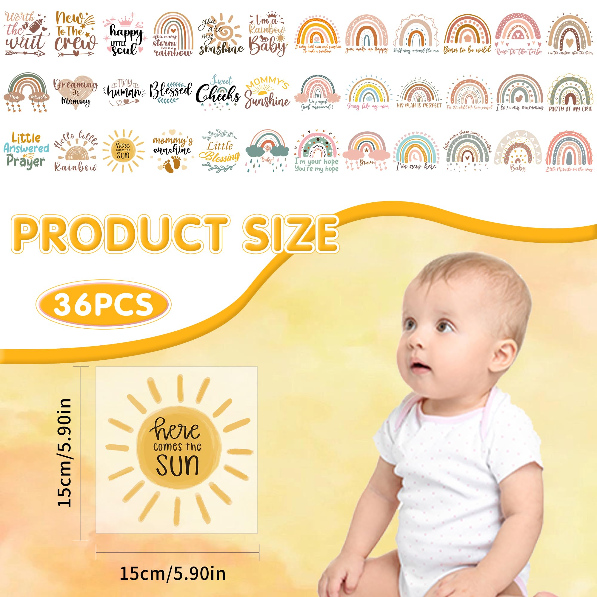Prasowanie dla niemowląt, zestaw dekoracji na baby shower, naprasowanie na gorąco na koszulki, bluza z kapturem, śliniaki (tęczowy 203)