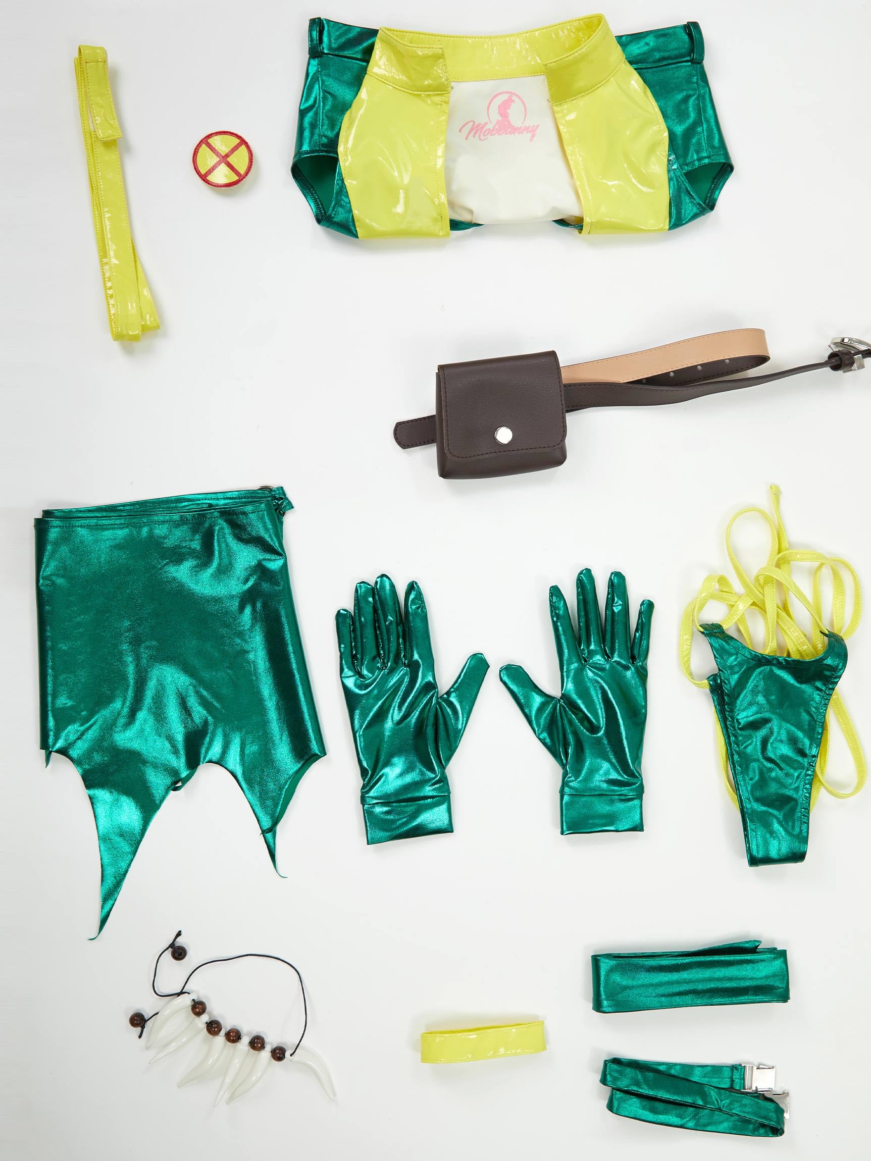 Mobbunny Movie Derivative Cosplay Costume Women Sexy Lingerie Set Cutout Top and Skirt with Headband Gloves Halloween: Large Green