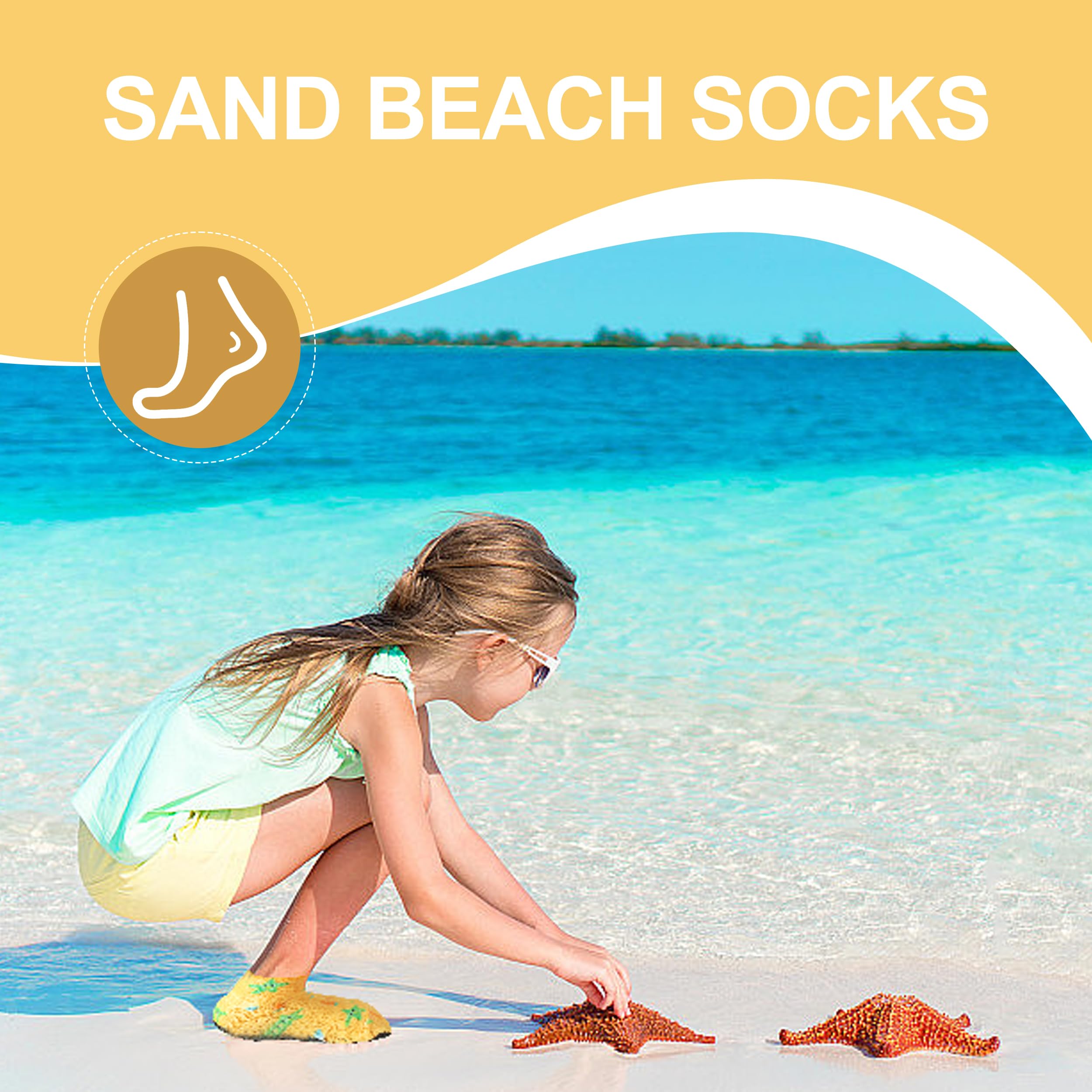 RANDY SUN Kids Quick-Dry Sand Not Waterproof Socks, Barefoot Socks for Summer Water Sport Surf Yoga Exercise Protect Against Shells and Hot Sand(1 Pair Yellow&Green Star 6.69IN)