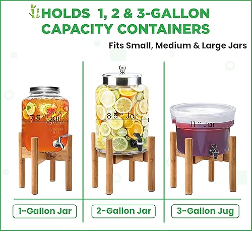 Miniatura 2 de Soporte dispensador de bebidas  Tarro de vidrio para bebidas y jarra de agua  Ajustable hasta 11.5 pulgadas de ancho  Bambú