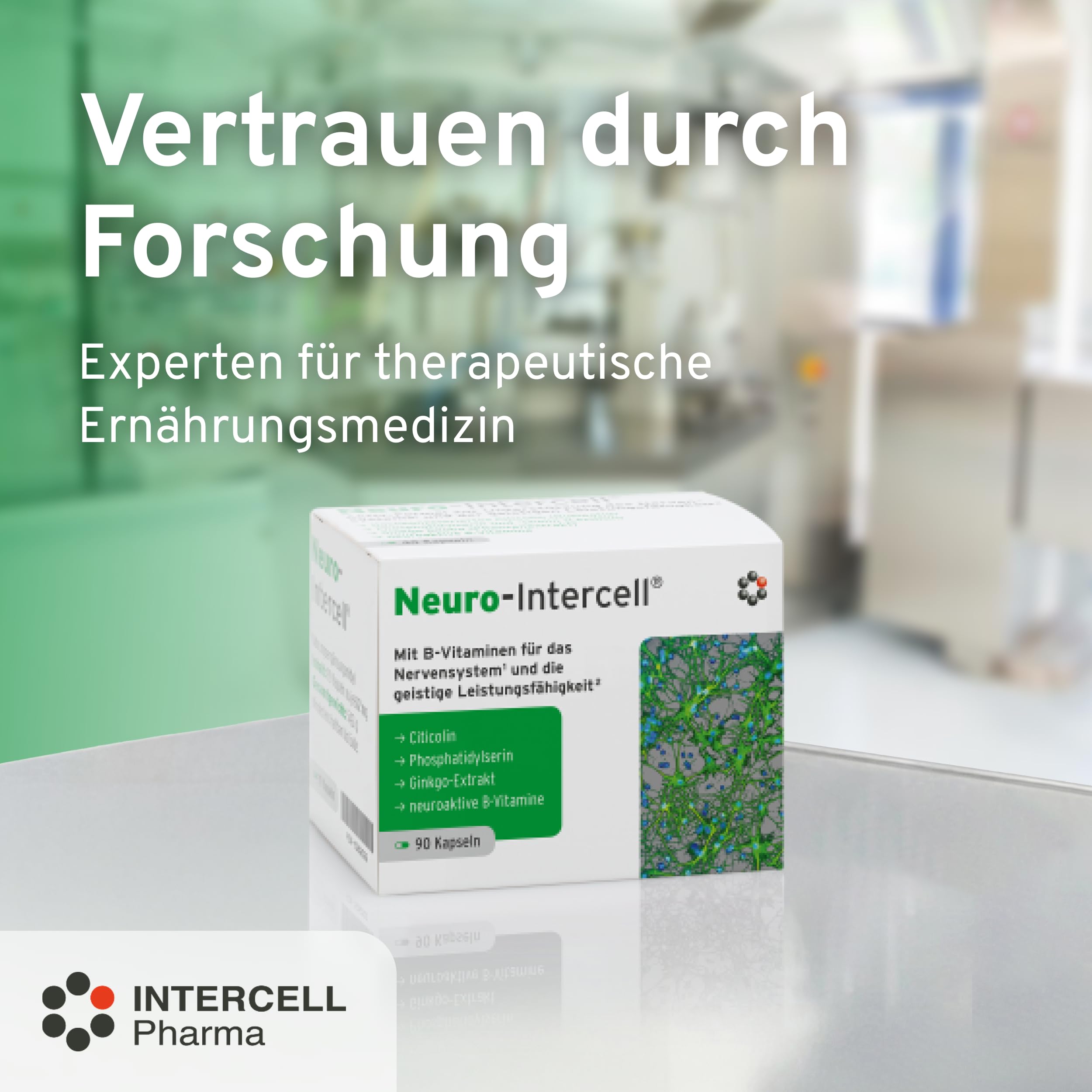 Neuro-Intercell® Vitamin B Komplex (90 Kapseln) - Hochdosiert für Nervensystem & Konzentration - Mit Ginkgo Biloba, Cognizin® Citicolin & Phosphatidylserin - Aktives B12 (Methylcobalamin)