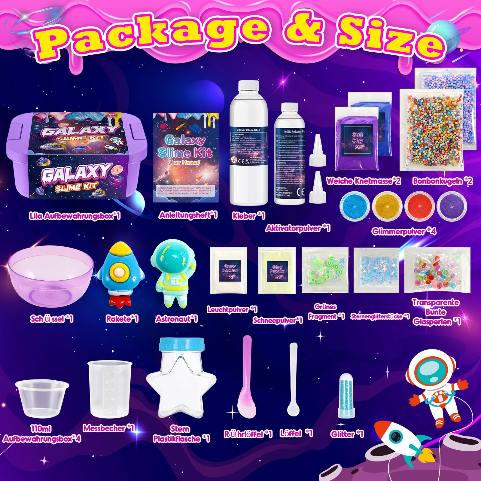 Hapikids Schleim Selber Machen Set, Schleim Kinder Oster Geschenk Mädchen 6 7 8 9 10 Jahre Galaxy Slime Set zum Selbermachen Junge 6-12 Jahre Geschenkideen DIY Set Kinder Spielzeug Schleimlabor