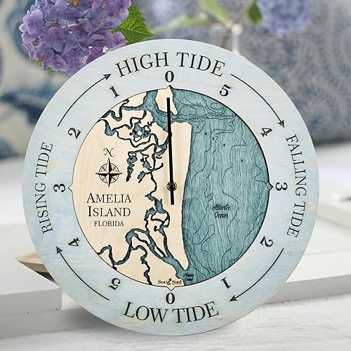 Miniatura 3 de Sea & Soul Amelia Island - Reloj de marea de profundidad de agua 3D, reloj de marea alta con mapa náutico, regalo de pescador, decoración costera,