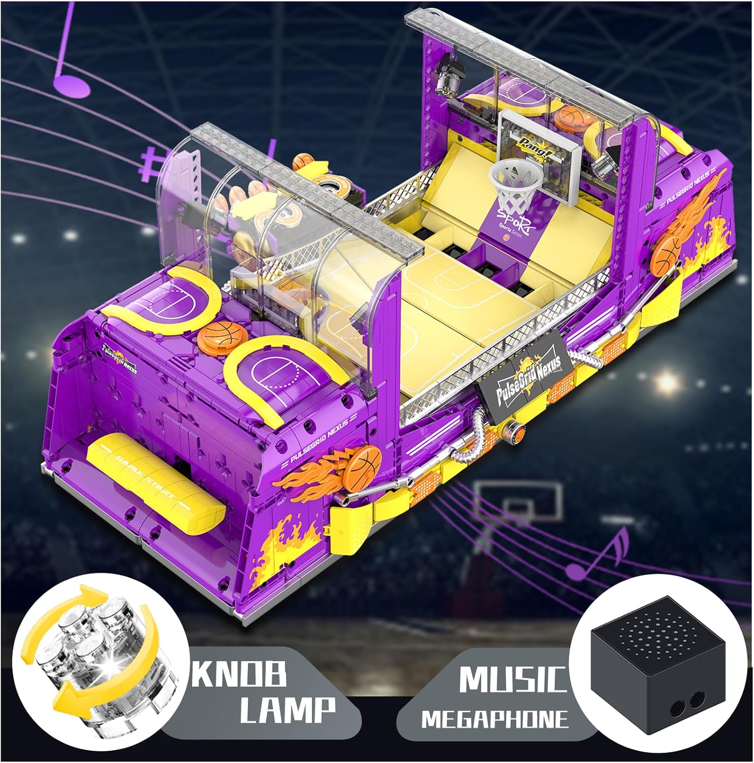 Basketball Machine Building Blocks Set, DIY Basketball Arcade Playset with Lights, Music & Moving Hoop, STEM Construction Toy, Fun Gift for Teens & Adults
