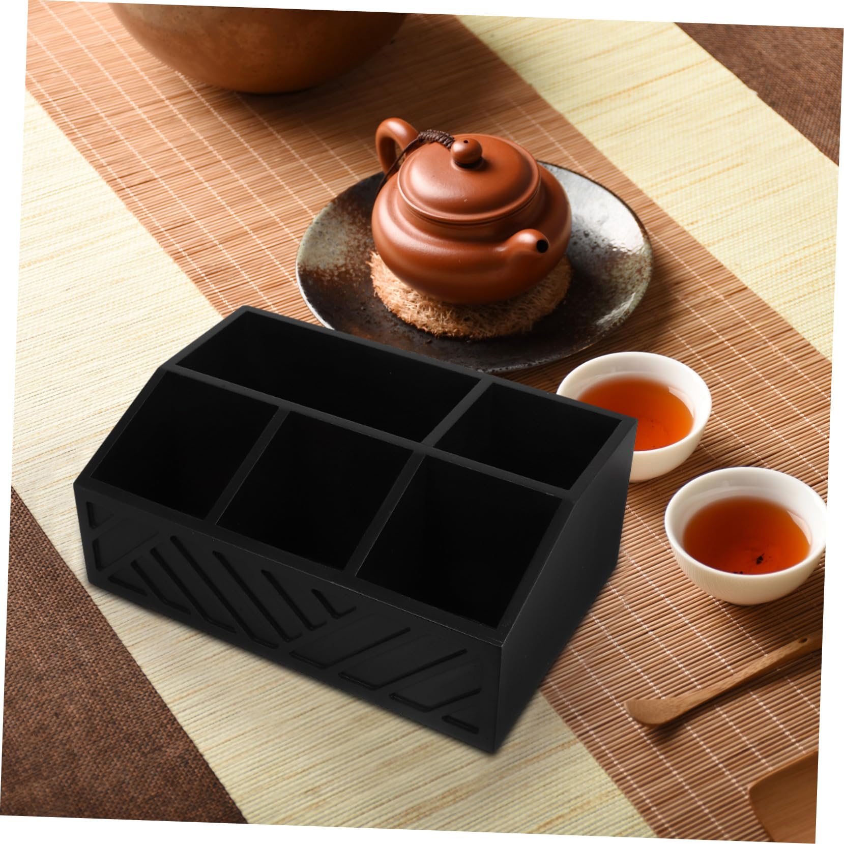 Boîte de Rangement Compartimentée en Bois Massif pour Sachets de Thé et Café, Organisateur de Comptoir Polyvalent, Grosse Capacité, pour Maison, la Cuisine et Bureau, 1 Unité