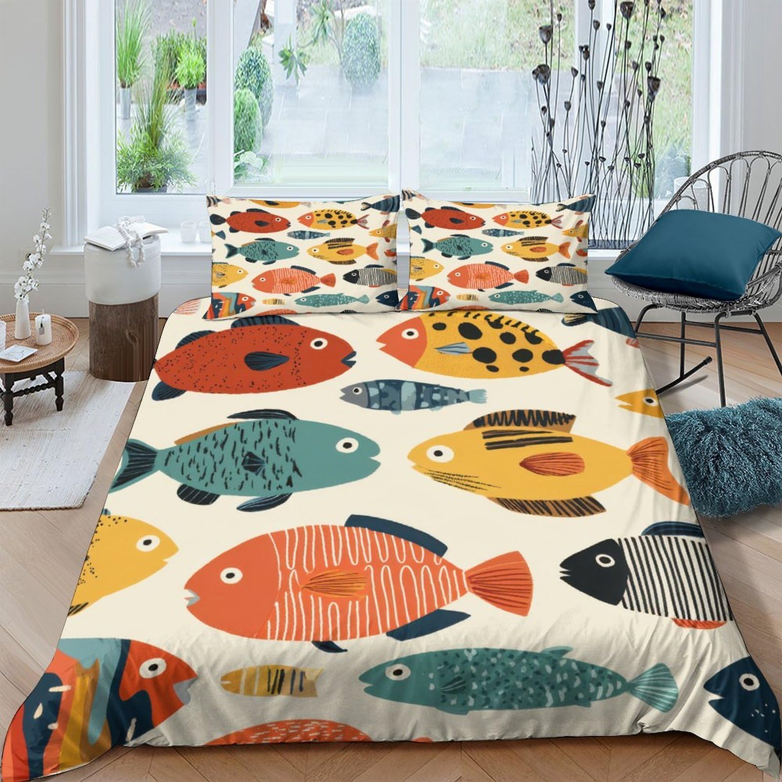 Ctjqhvkz Style-1 3D Printed Colorful Fish Fitted Sheet Microfiber Soft Anti-Slip Mattress Cover Vibrant Ocean Animal Decor For Bedroom Guest Room Single（135X200cm）