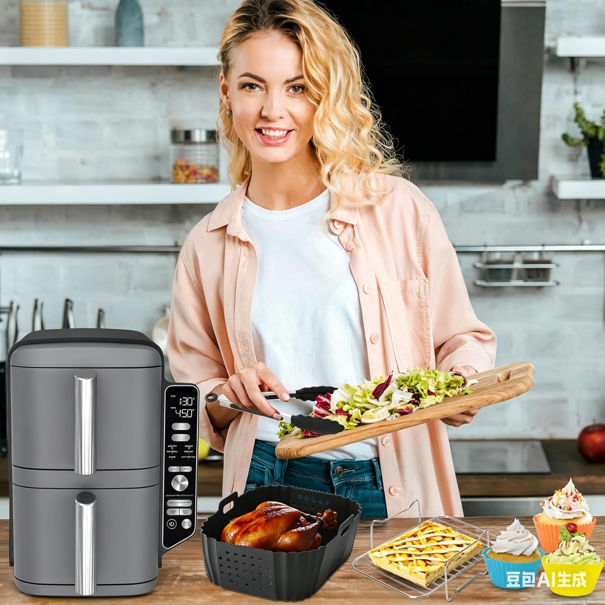 Akcesoria do frytkownicy powietrznej Ninja Double Stack XL 9,5 l, SL400EU SL451EU, akcesoria do frytkownicy na gorące powietrze, kompatybilne z Ninja Foodi Max Dual Zone AF400EU 9,5L, bez BPA, wkładka