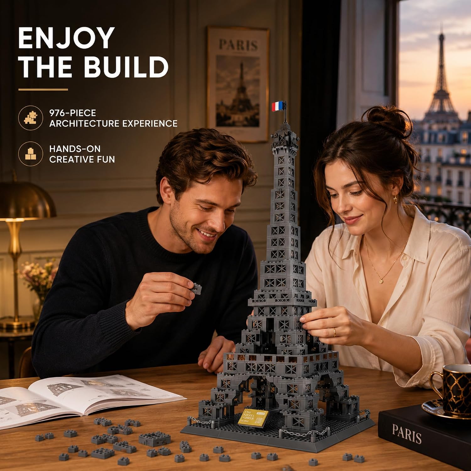 Eiffel Tower Building Set 976 Pieces Paris Architecture Model Kit with French Flag & Nameplate, Romantic France Landmark Souvenir Gift 3D Construction Puzzle for Adults & Teens image 5