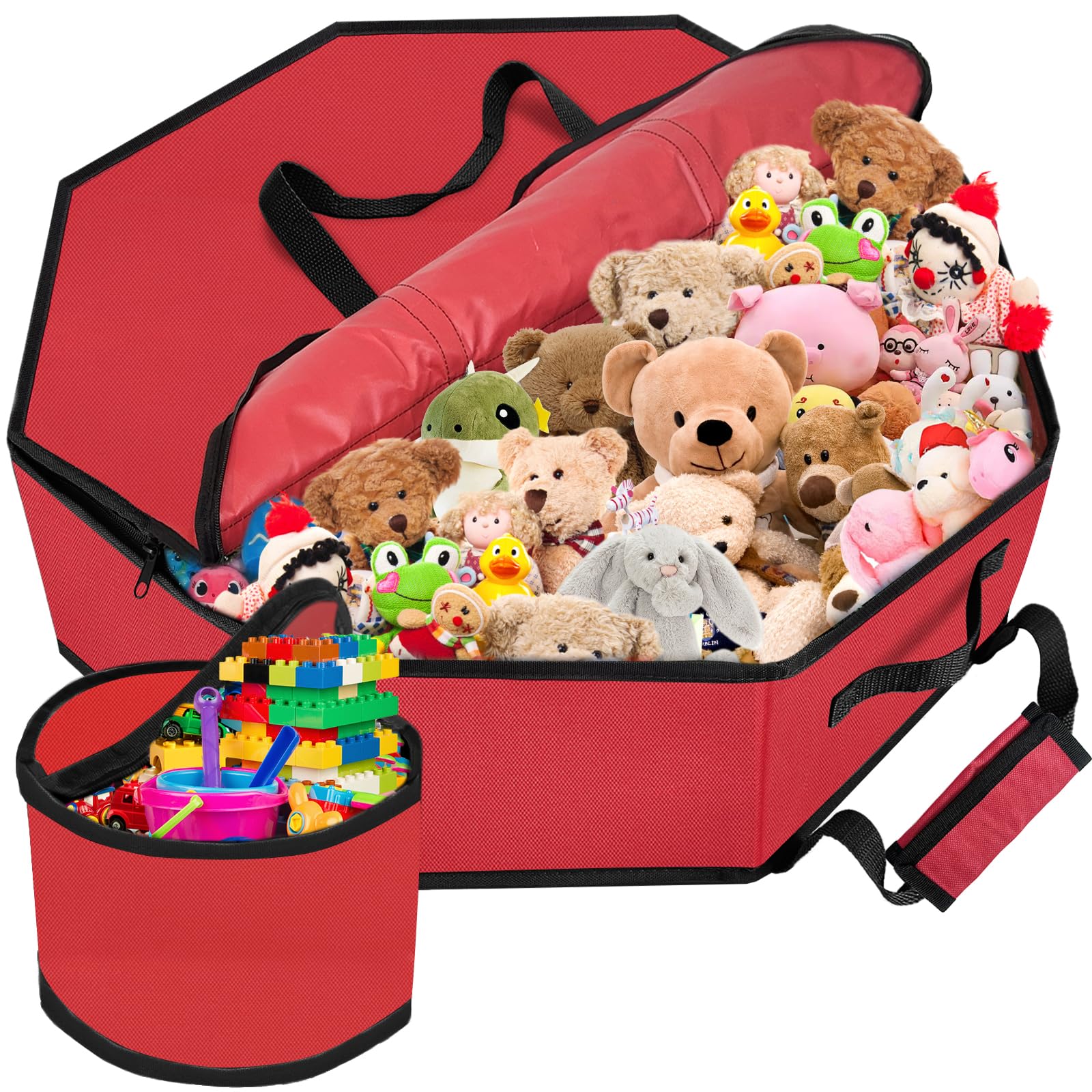 Cajas de Amacenaje Juguetes Redondo, Caja de Almacenamiento para Niños 66L,Caja de Almacenamiento para Coronas de Navidad con Bolsillos Interiores, Cremalleras,Coronas(76cm)