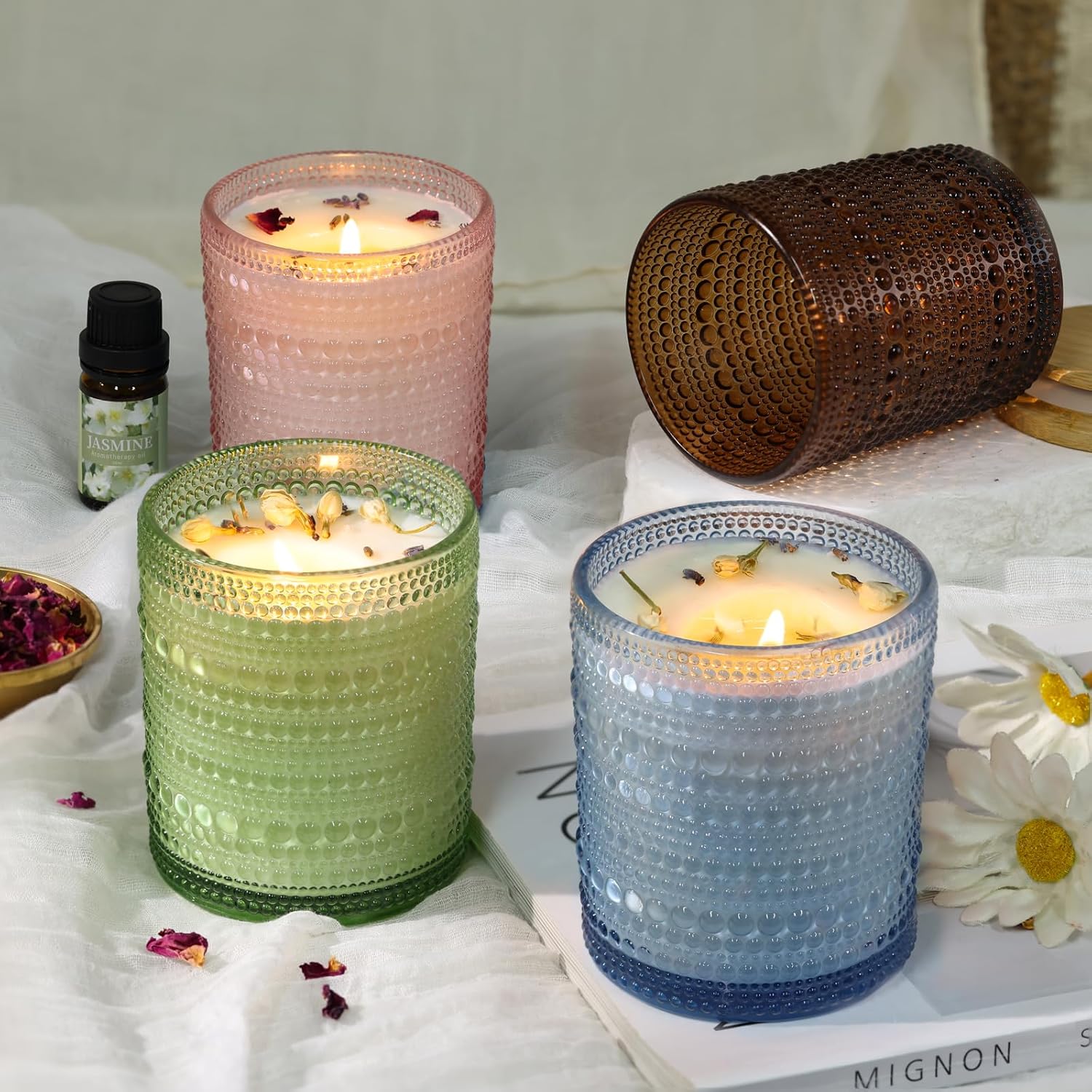 DARJEN Candle Making Kits for Adults - Candle Making Supplies with 4 Candle Jars(Blue, Pink, Amber, Green), Candle Tins, Soy Wax, Scents, Dried Flower & More, DIY Starter Candle Making Kit Home Decor