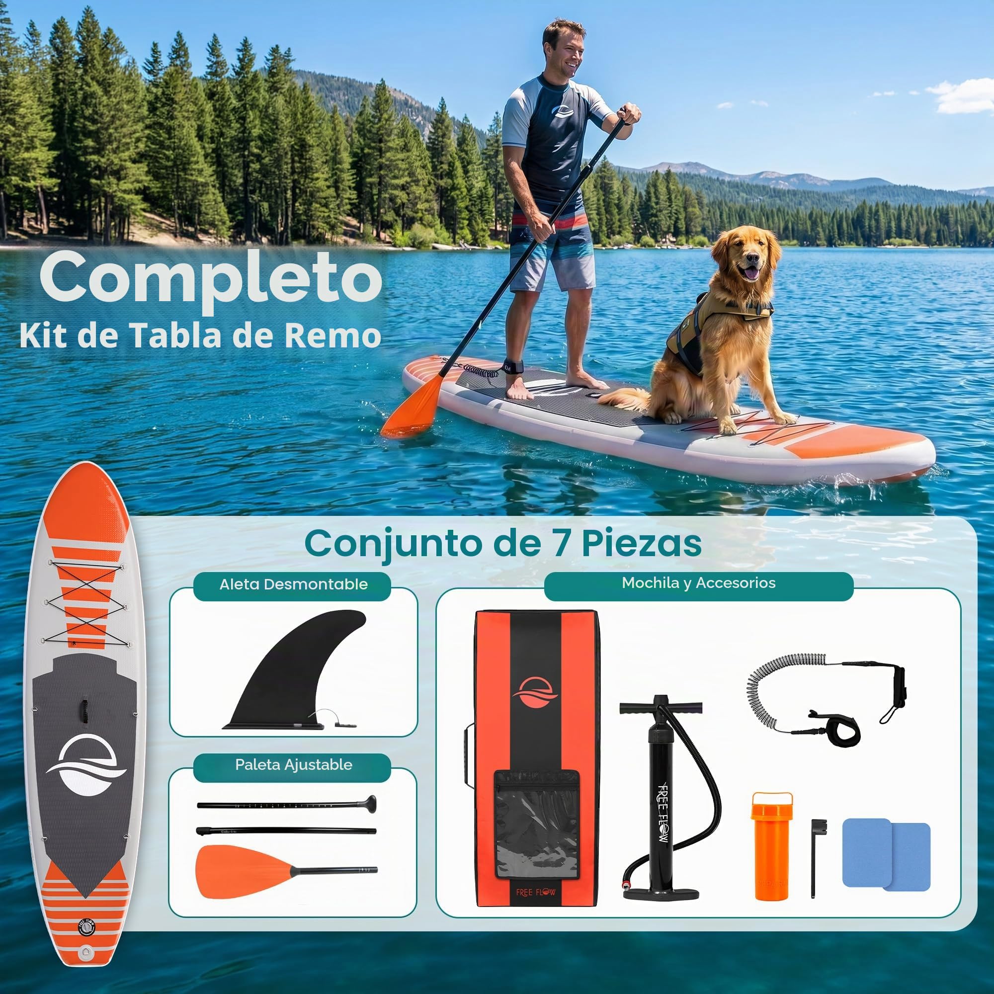 SereneLife Tabla Paddle Surf Hinchable, Paddle Board, Cubierta Antideslizante, Aleta Inferior para remar, Estuche para Guardar, Barco de pie para Jovenes y Adultos