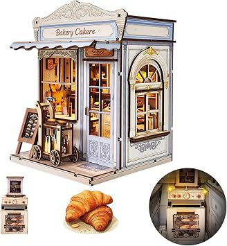 DIY Miniature House Kit, Mini Dollhouse Kit with LED for Beginners Adults, Book Nook Model Building Craft Diorama Kits Ideal Christmas Birthday Bakery Shop