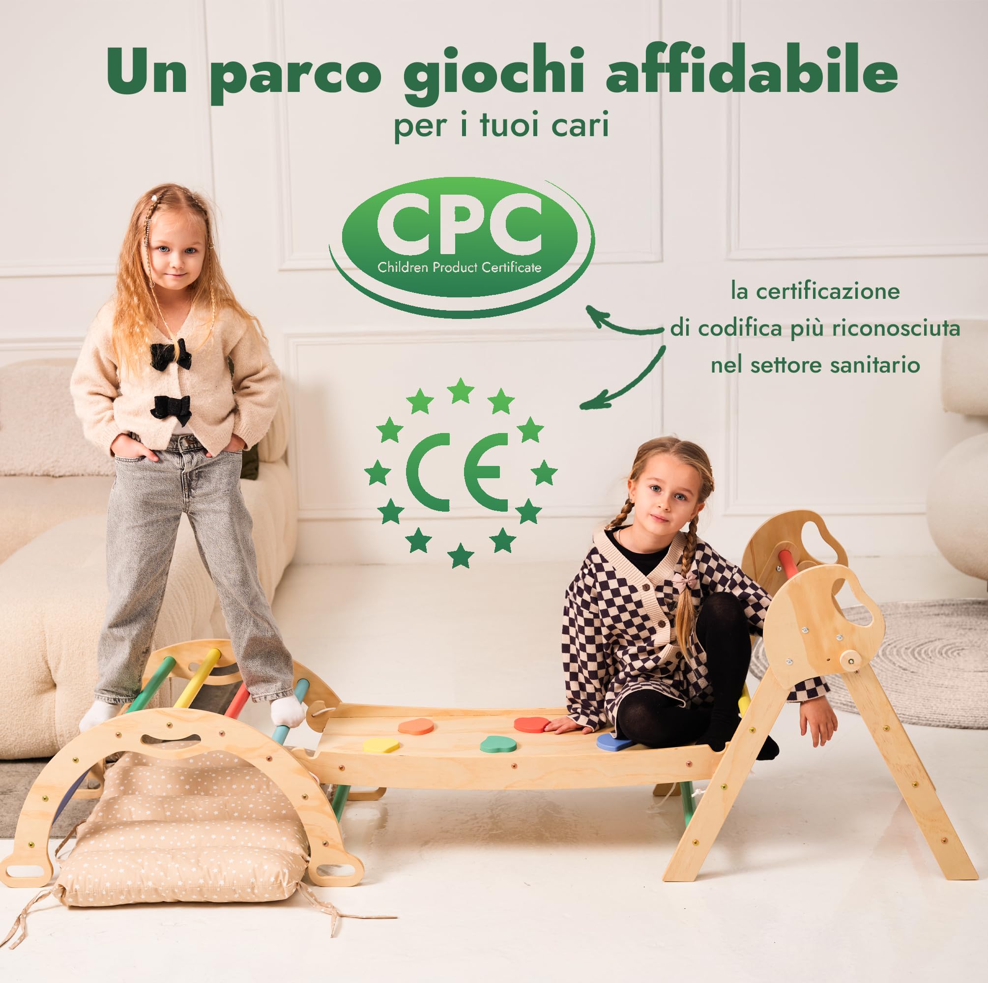 Goodevas Set 5-in-1 Montessori per arrampicata: triangolo da arrampicata per interni, arco da arrampicata con cuscino e scivolo per bambini, parco giochi al coperto 1-3 anni
