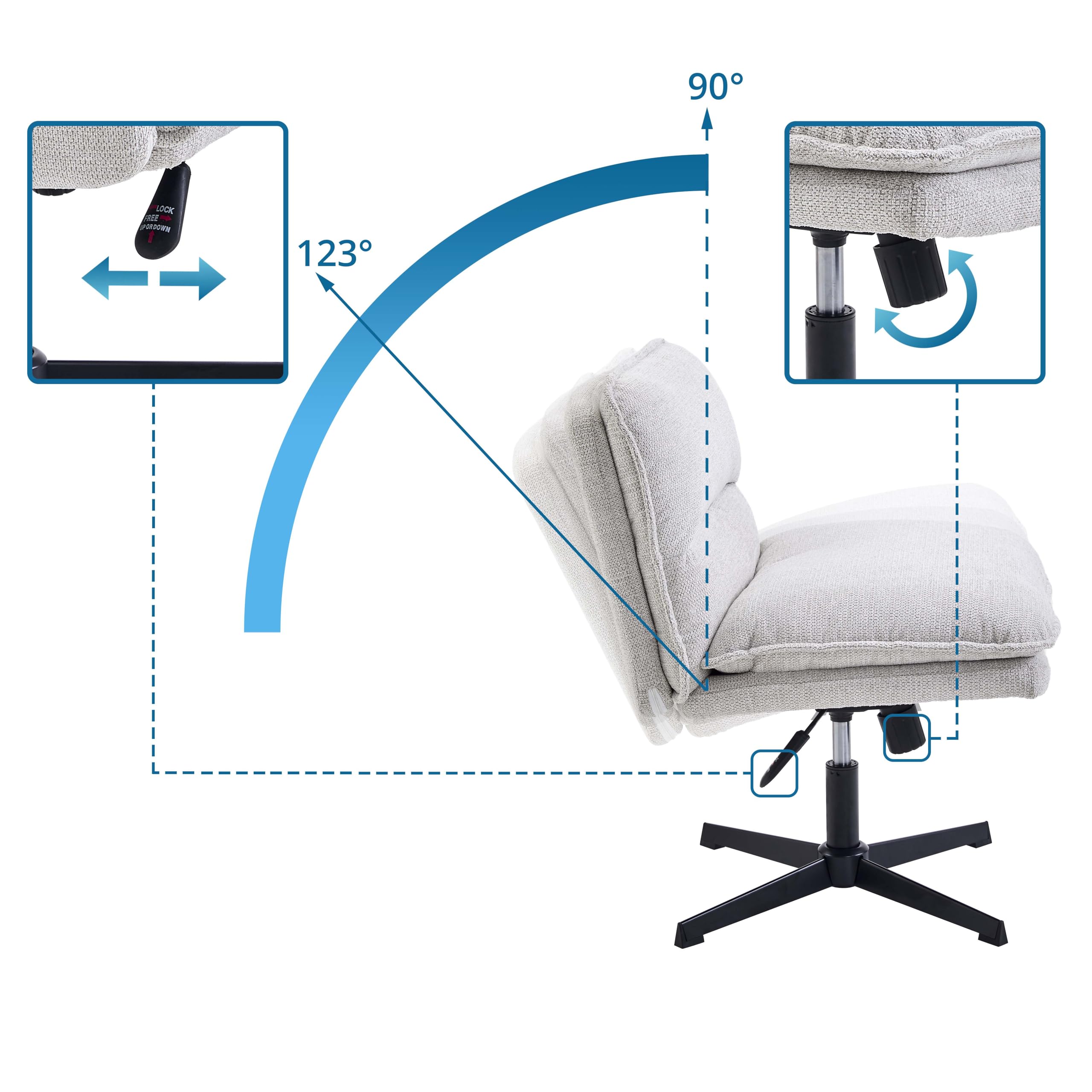 Krzesło biurowe bez podłokietników, szerokie krzesło krawieckie z wyściełanym siedziskiem, ergonomiczne krzesło Criss Cross Chair do domowego biura, salonu (jasnoszare)