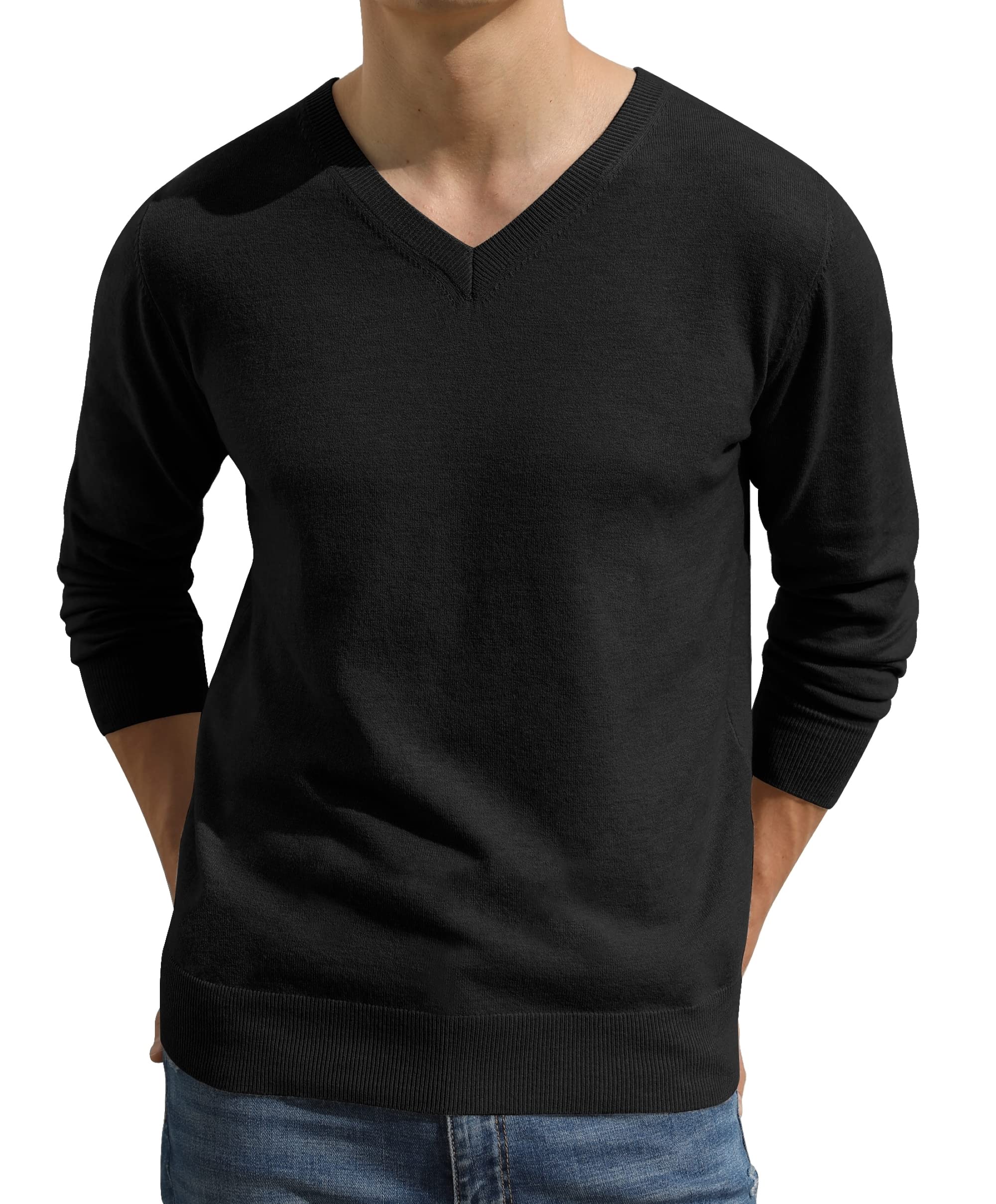 HisirMen's V Neck Jumpers Tops Winter Lightweight Knitted Jumper Long Sleeve Soft Warm Knitwear Pullover Sweaters for Men