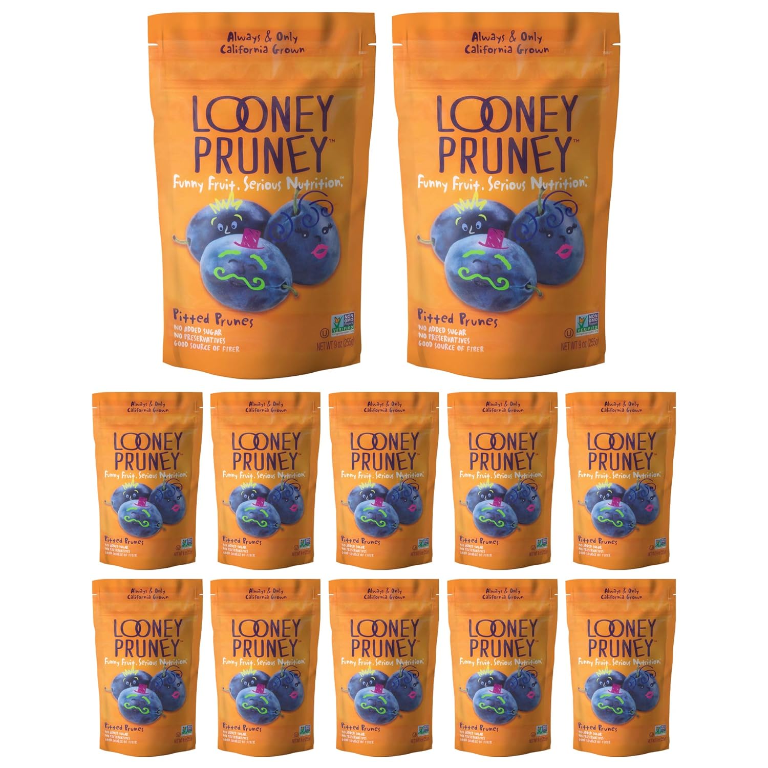 Looney Pruney Pitted Dried Prunes for the Entire Family | Always California-Grown | Kosher | No Added Sugar & No Preservatives (12 pack)
