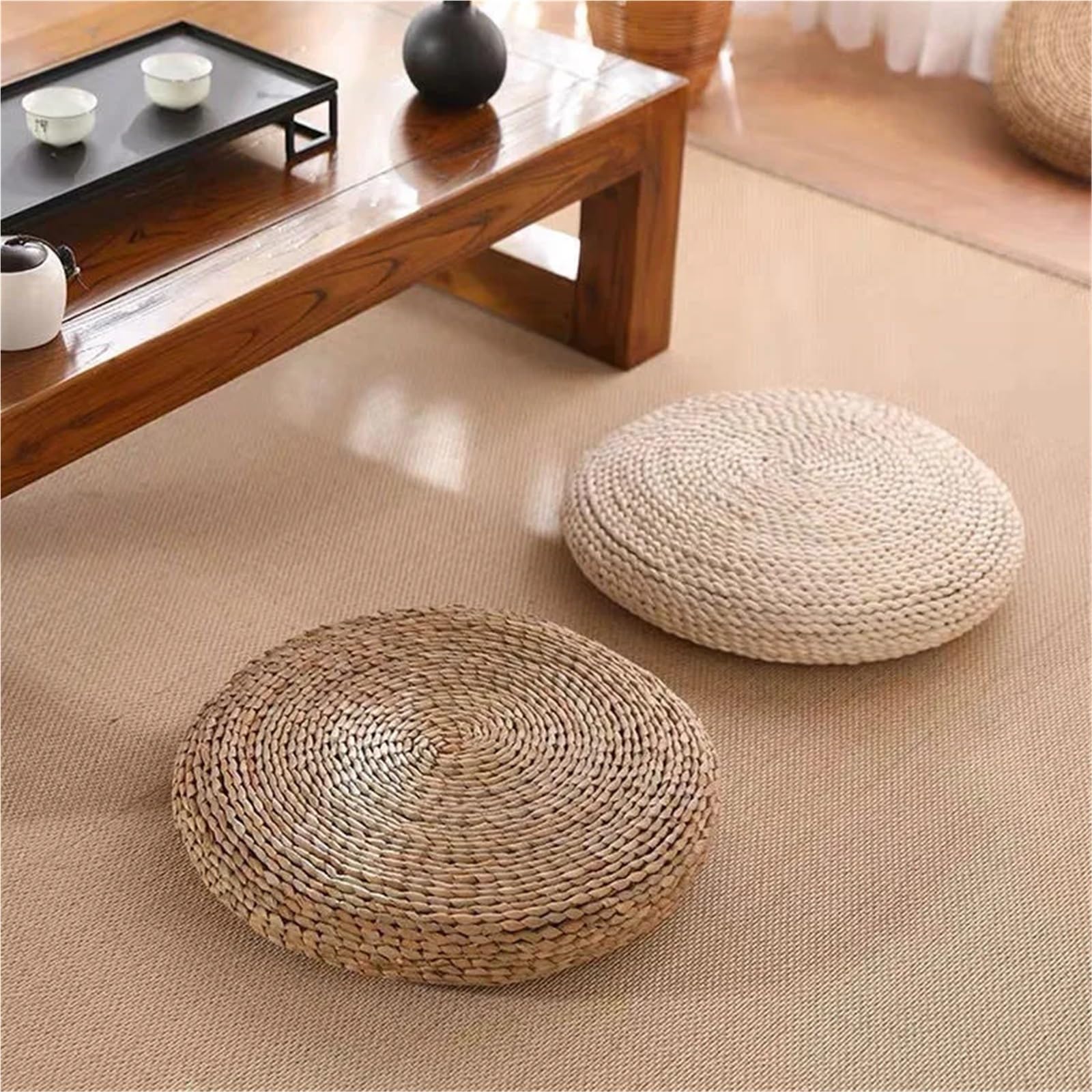 Cojin Meditacion Almohada suave de suelo paja, cojín redondo, estera Tatami tejida a mano, almohadilla meditación for ceremonia del té y Yoga