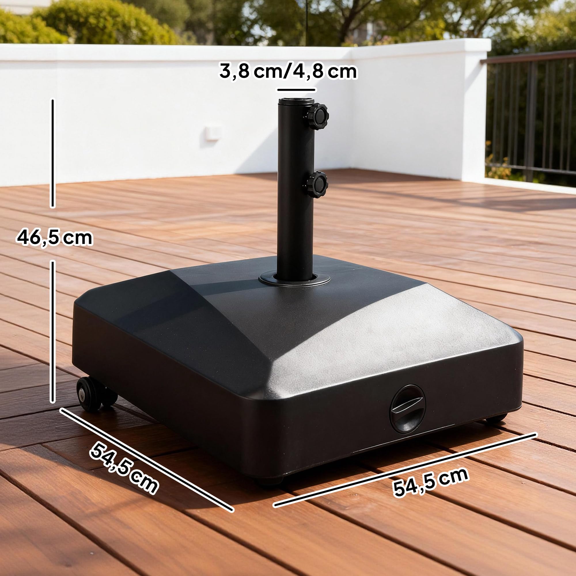 Outsunny Parasolvoet Met Wielen, Vulbaar Met 61 Kg Zand Of 40 Kg Water Geschikt Voor Parasolstangen Met O35 38 48 Mm~24k1f1lv9to00