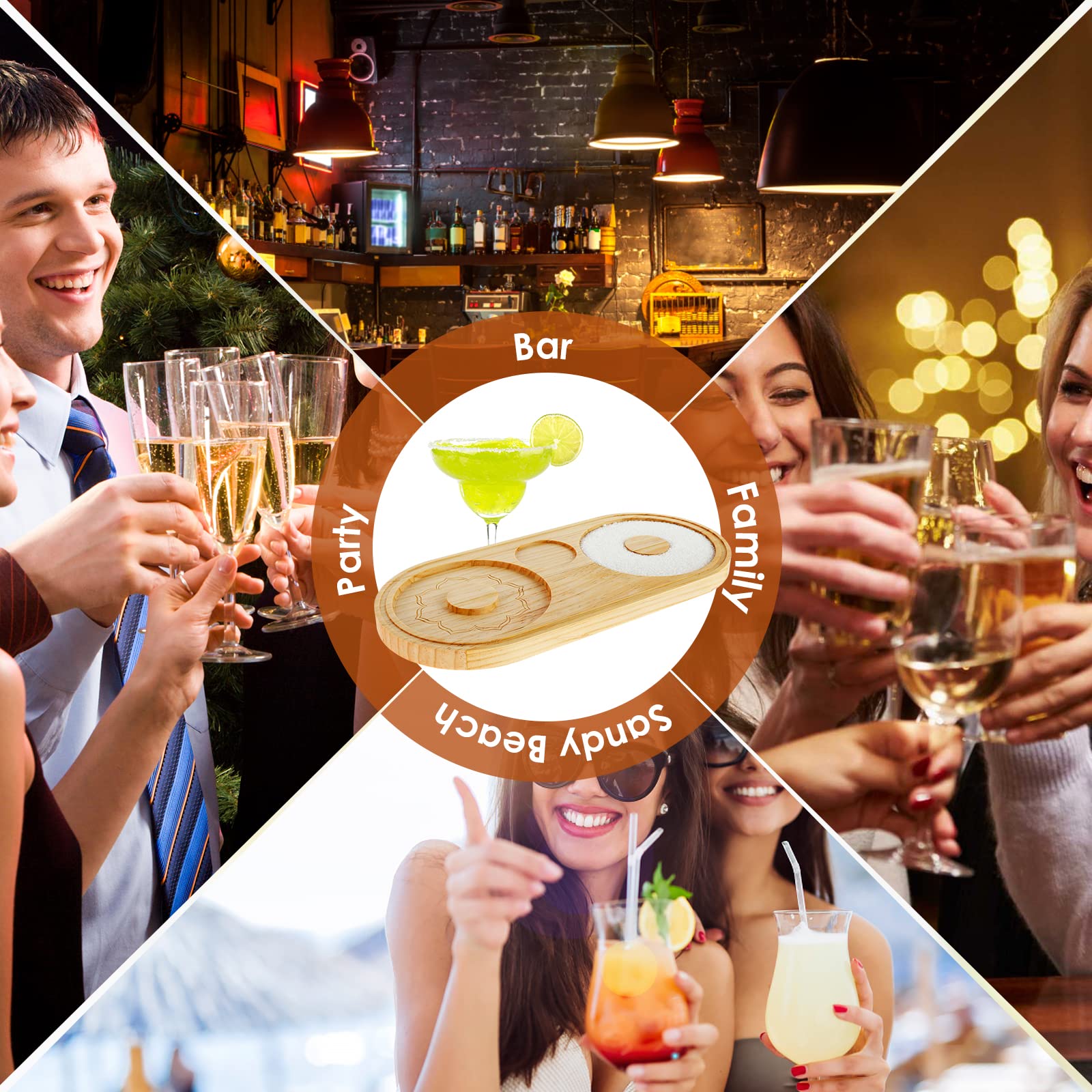 US Margarita Salt Rimmer Reusable Bamboo Sugar Salt Rimmer with Double Plate Bar Glass Rimmer Salt Box Spice Container Bartender Tool for Cocktail and Margarita(Graphic payment)