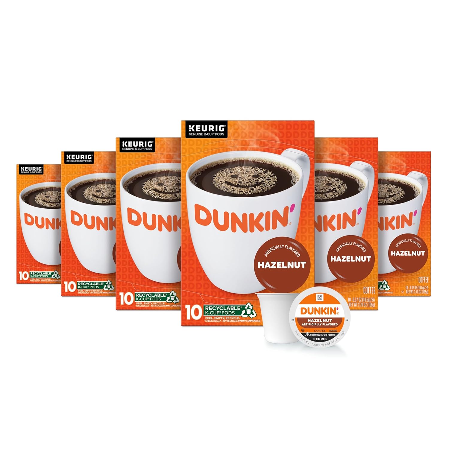 Dunkin' Hazelnootsmaakkoffie, 60 Keurig K-Cup Pods, 10 telling (pack van 6)