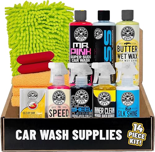 Chemical Guys HOL123 - Kit de limpieza de coche para interior y exterior, 14 artículos incluyendo (7) productos químicos de 16 onzas