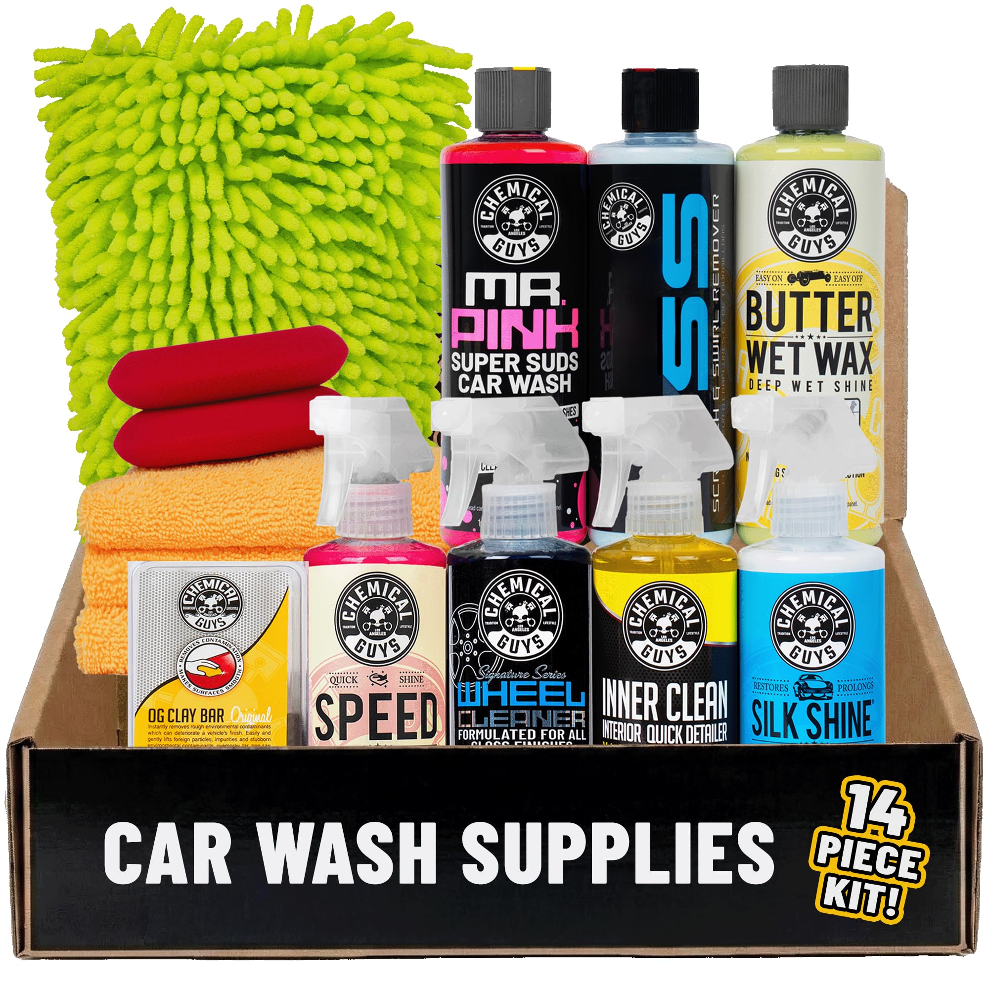 HOL123 Car Cleaning Kit for Interior & Exterior, 14 Items Including (7) 16 oz Chemicals