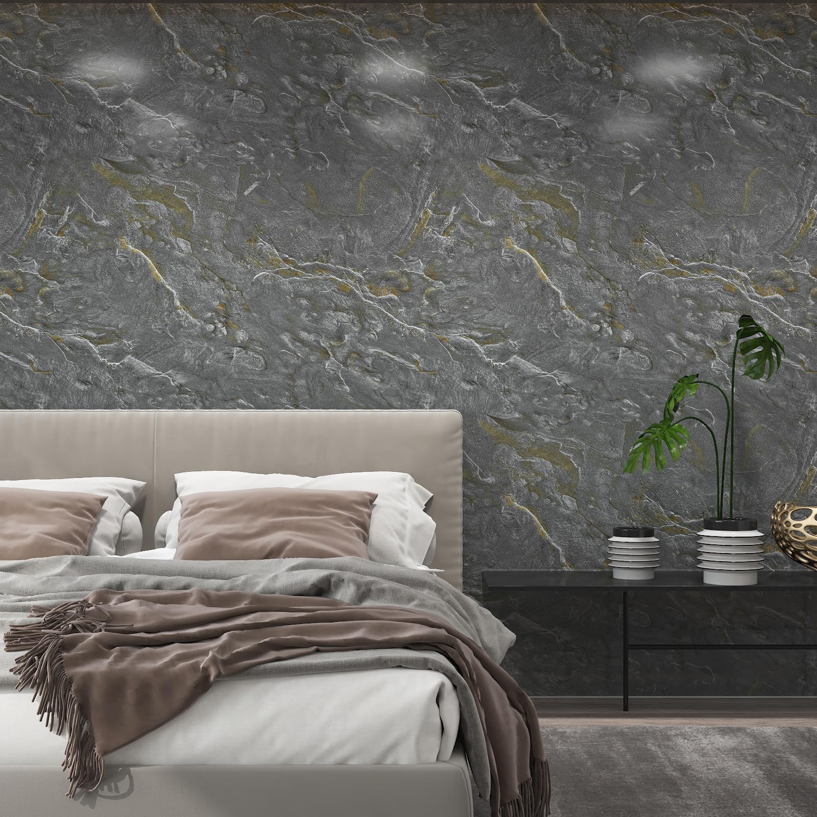 Gray Gold Marble Peel and Stick Wallpaper Extra Wide