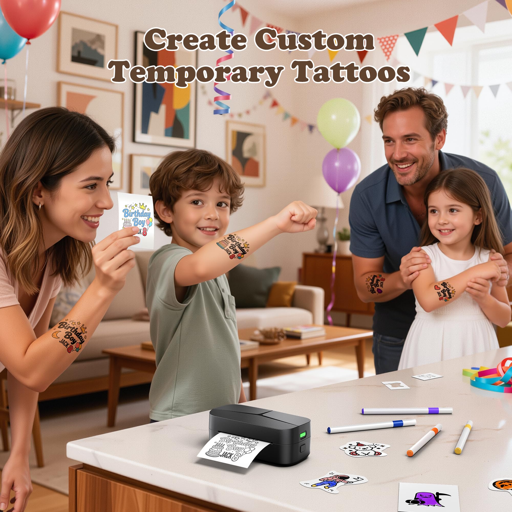 Phomemo TK32 Temporärer Tattoo Maker für Kinder, Temporary Tattoos Maschine Set mit 90 Papieren & 12 Markern, Kinder Tattoo für Malsets, Kunst & Basteln, Lernspielzeug für ab 6-8+ Jahren Geschenke