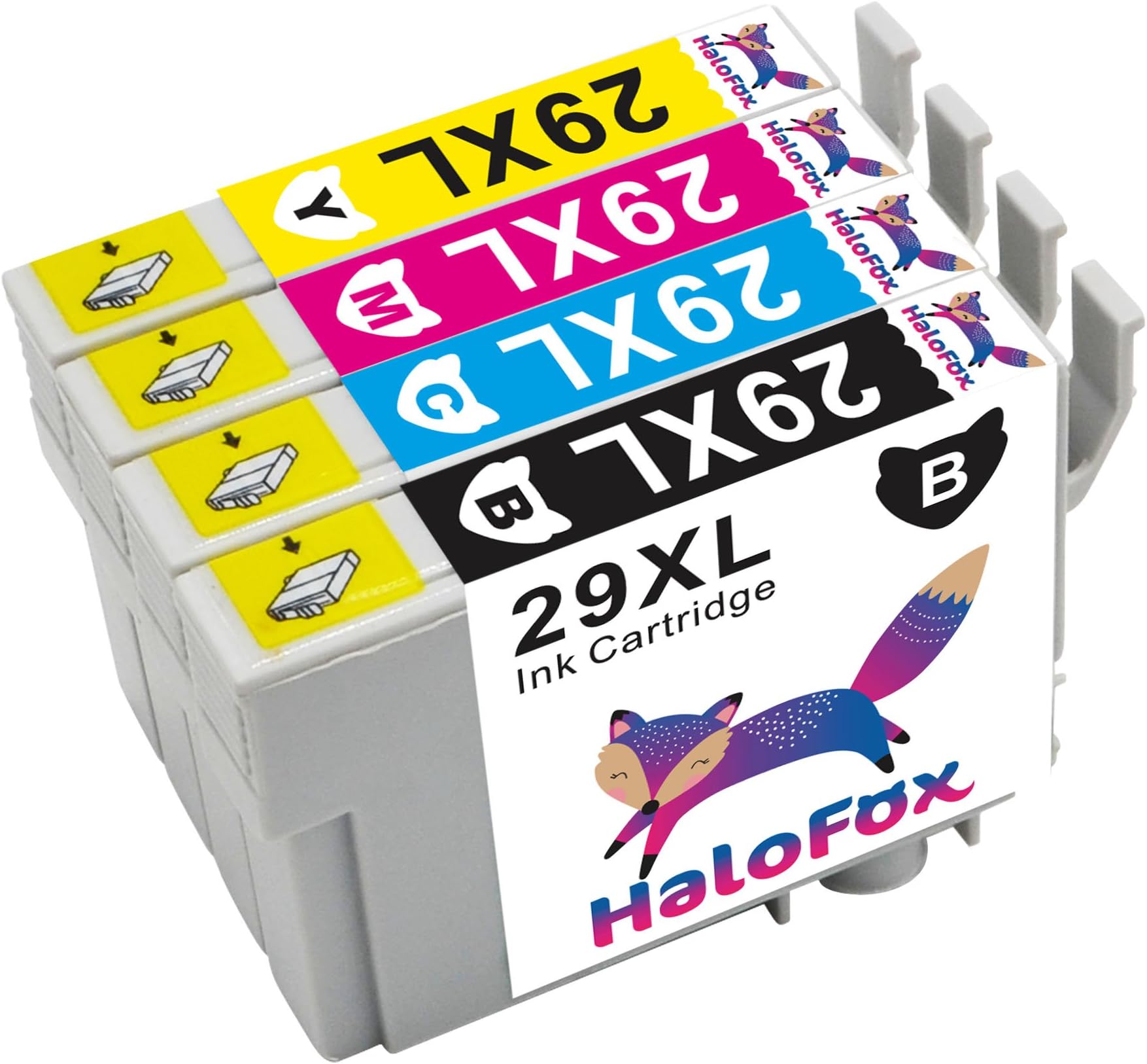 HaloFox 4 Ink Cartridges for Epson 29XL Black/Magenta/Cyan/Yellow Compatible for Expression Home XP-235 XP-335 XP-445 XP-442 XP-435 XP-432 XP-345 XP-342 XP-332 XP-247 XP-245 XP-430 XP-330 with Chips