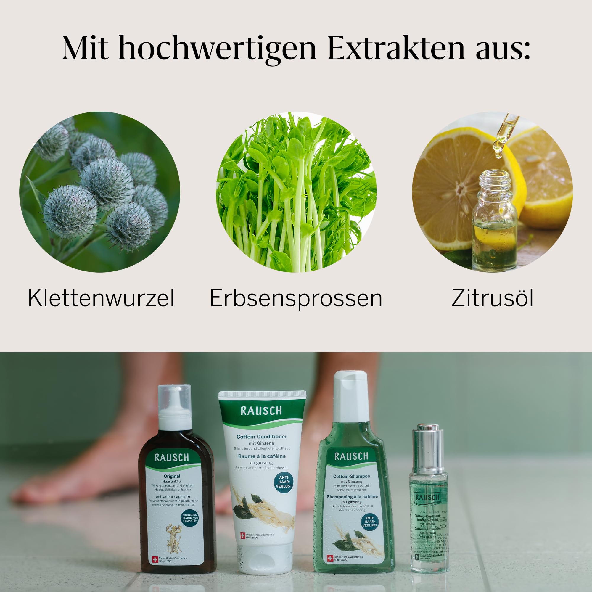 RAUSCH Original Haartinktur 200 ml – Tinktur bei Haarausfall – vegan & silikonfrei, hergestellt in der Schweiz mit Klettenwurzel-Extrakt & ätherischen Ölen