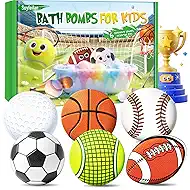 Kids Bath Bombs, 6-Pack Organic Handmade Bath Bomb Sports Themed, Basketball, Football, Rugby, Golf, Tennis Shapes, Mild Skin-Friendly SPA Toy, Nice Daily Reward and Holiday Gift for Kids