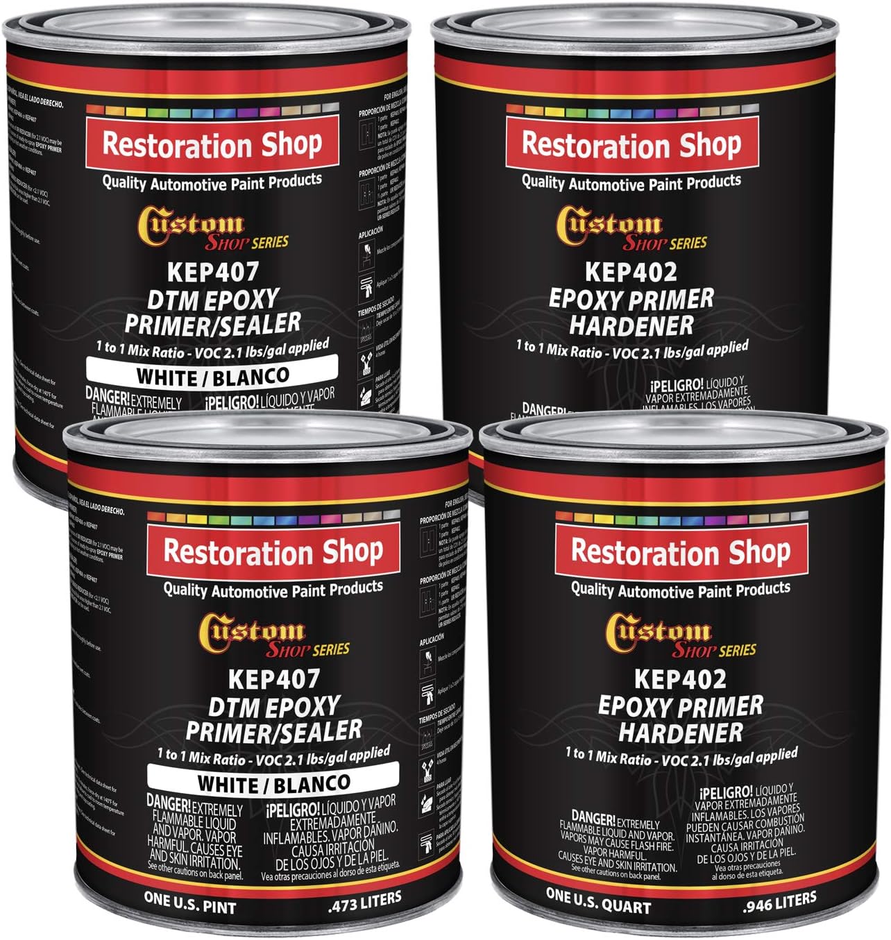 White Epoxy Primer/Sealer 2.1 VOC (Gallon Kit) Anti-Corrosive DTM High-Performance Sealer for Automotive and Industrial Use Kit = 2 Qt. Primer + 2 Qt. Hardener