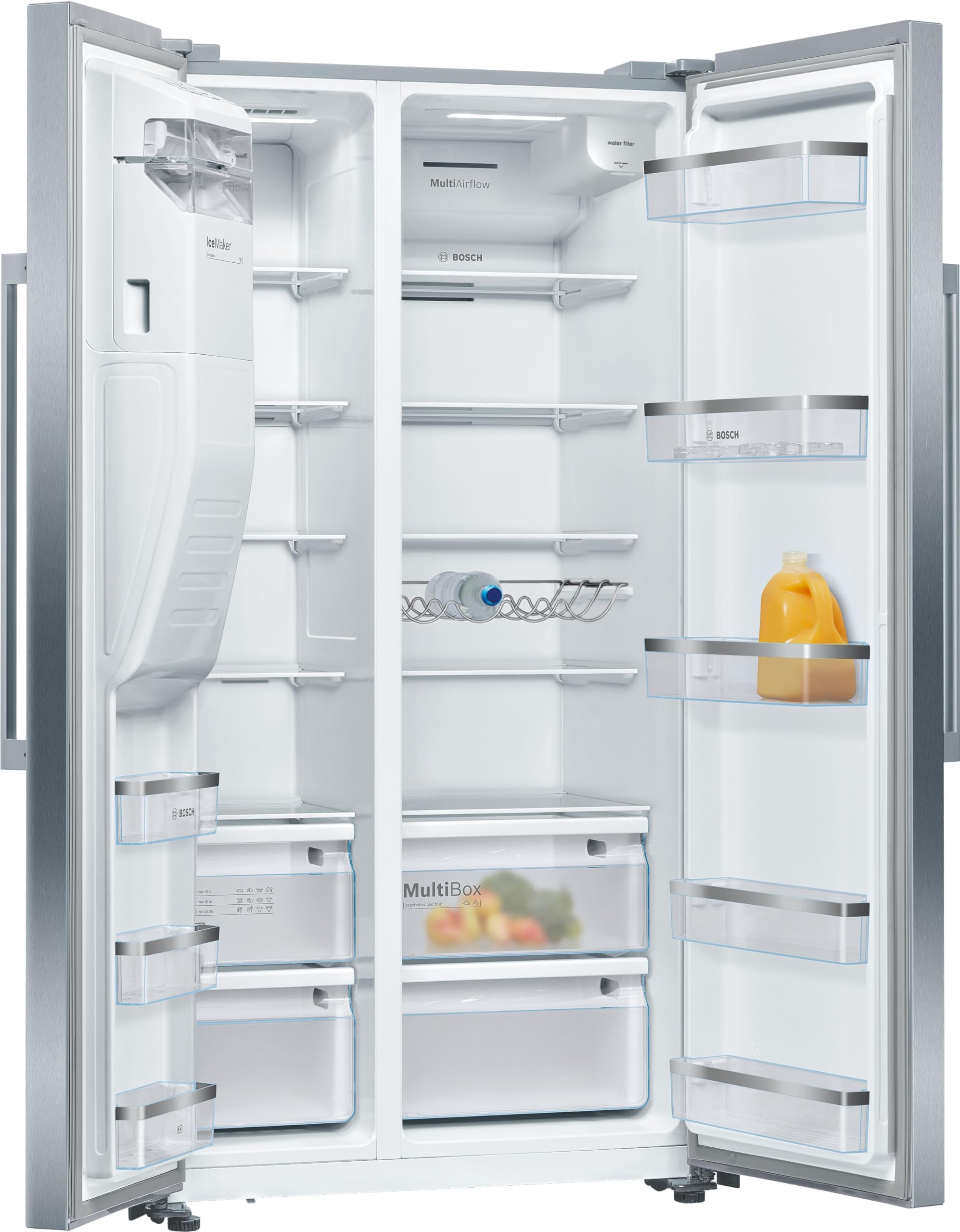 Bosch Serie 6 American Side-by-Side 178.7 x 90.8 cm Total NoFrost KAD93AIDP | NoFrost nie wieder abtauen, Eis- und Wasserspender mit Festwasseranschluss, XXL 562 l Volumen, helle LED Beleuchtung