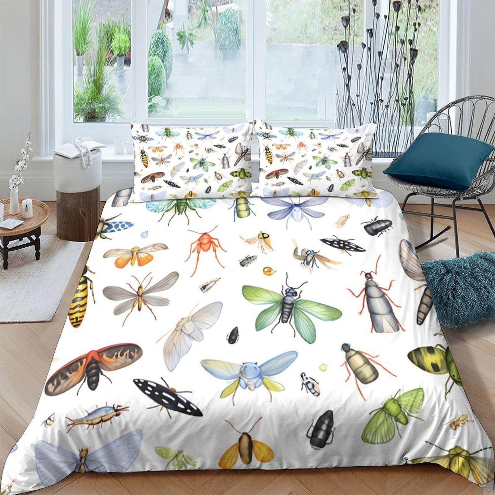 Ctjqhvkz Style-6 3D Printed Colorful Insects Fitted Sheet Microfiber Soft Breathable Beetle Butterfly Mattress Cover For Bedroom Guest Room Decor Single（135X200cm）